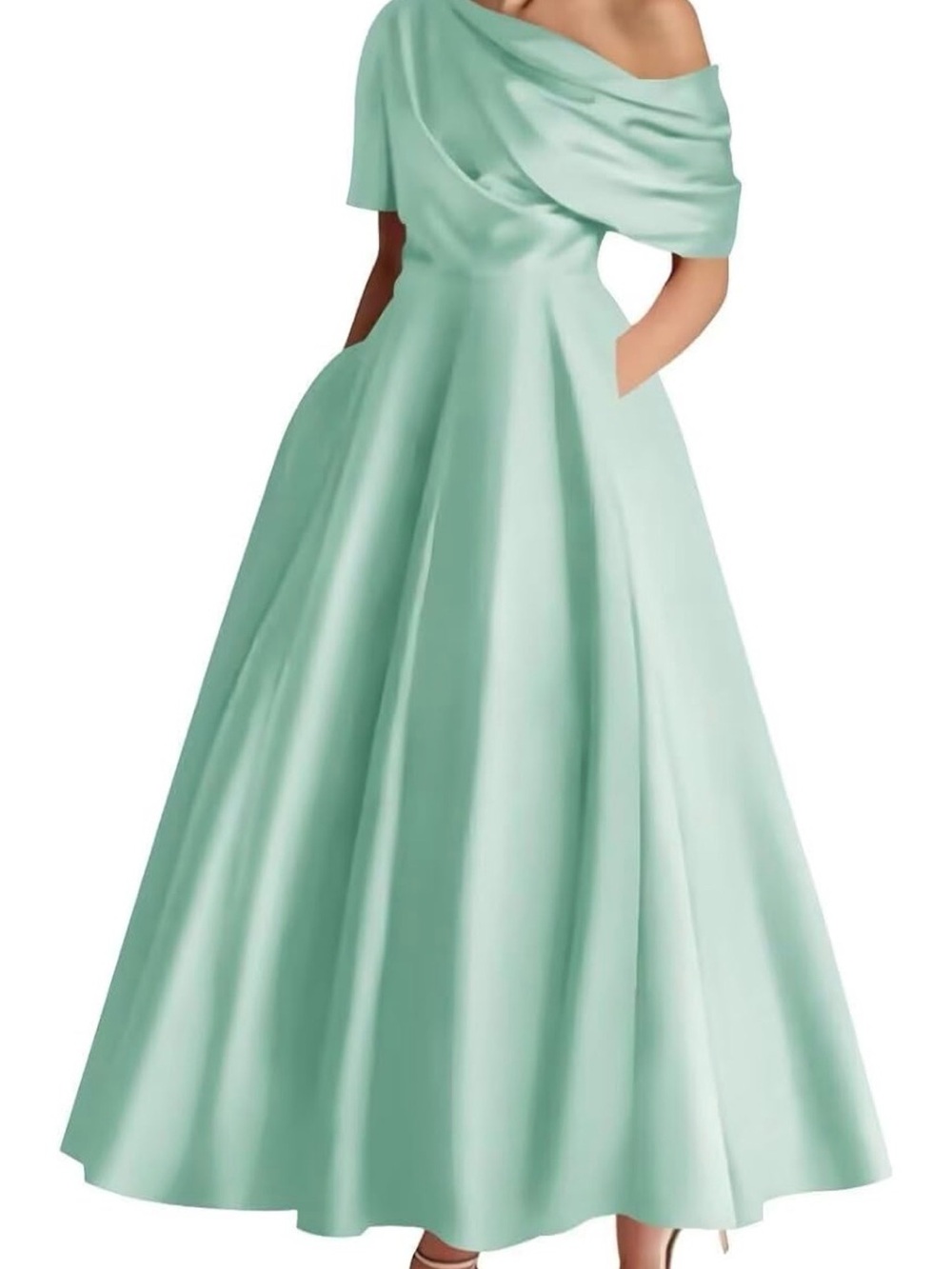 Plus size Off-Shoulder Mint Green Women's Dress